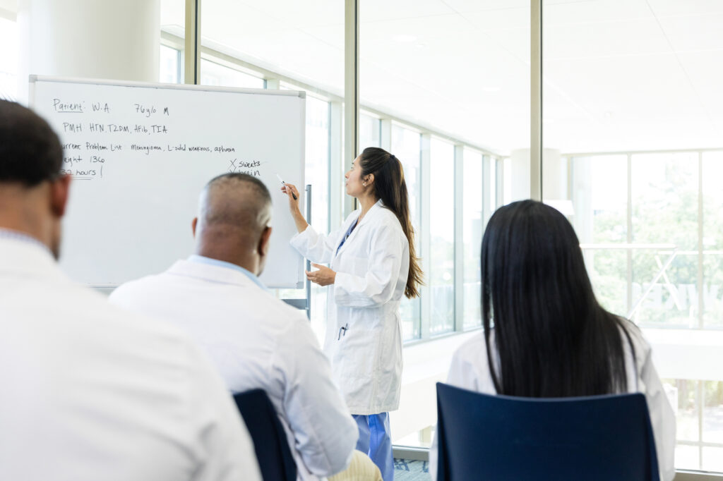 Medical students in training session