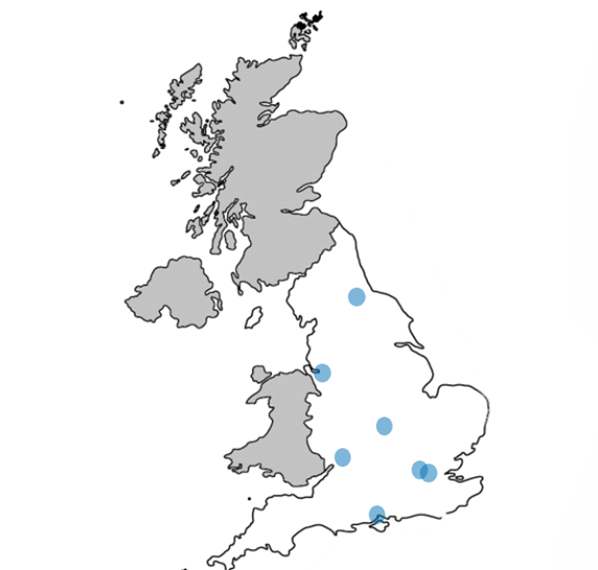 UK Map AoG Membership Organisation Locations for 2025 / 26